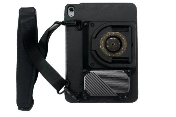 LogansVoice case with bluetooth speaker with adjustable stand/handle and strap.