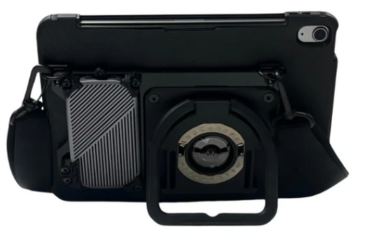 LogansVoice case with bluetooth speaker with adjustable stand/handle and strap.