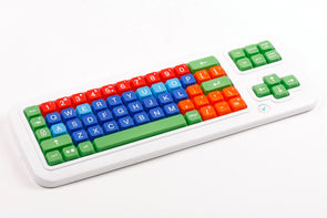 Computer Keyboard with different color keys and upeer case letters