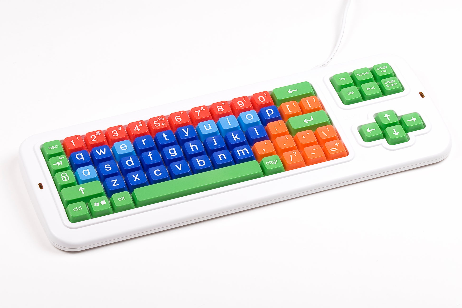 Computer Keyboard with different color keys and lower case letters