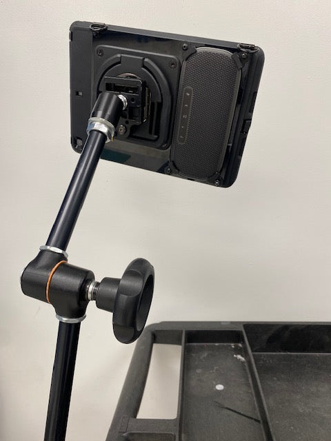 LogansVoice iPad Pro case fitted to a mounting arm