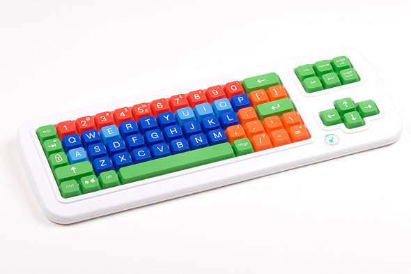 Computer Keyboard with different color keys and lower case letters